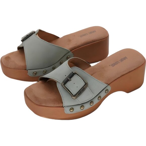 Muk Luks Cora Platform Slide Sandals Sage Nubuck Buckle Women US 7 - Picture 2 of 6